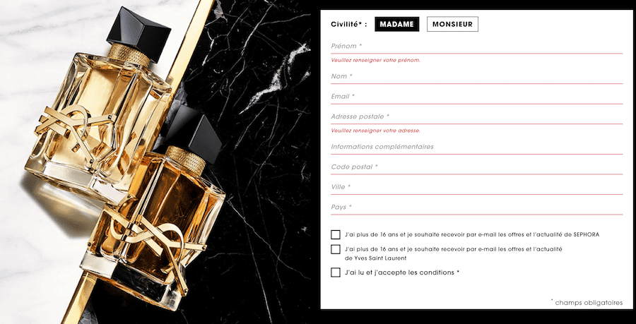recevoir un echantillon gratuit Libre Eau de Parfum Intense Yves Saint Laurent