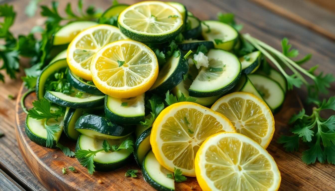 Salade de courgettes crues et citron: fraîcheur et légèreté Salade de courgettes crues et citron: fraîcheur et légèreté