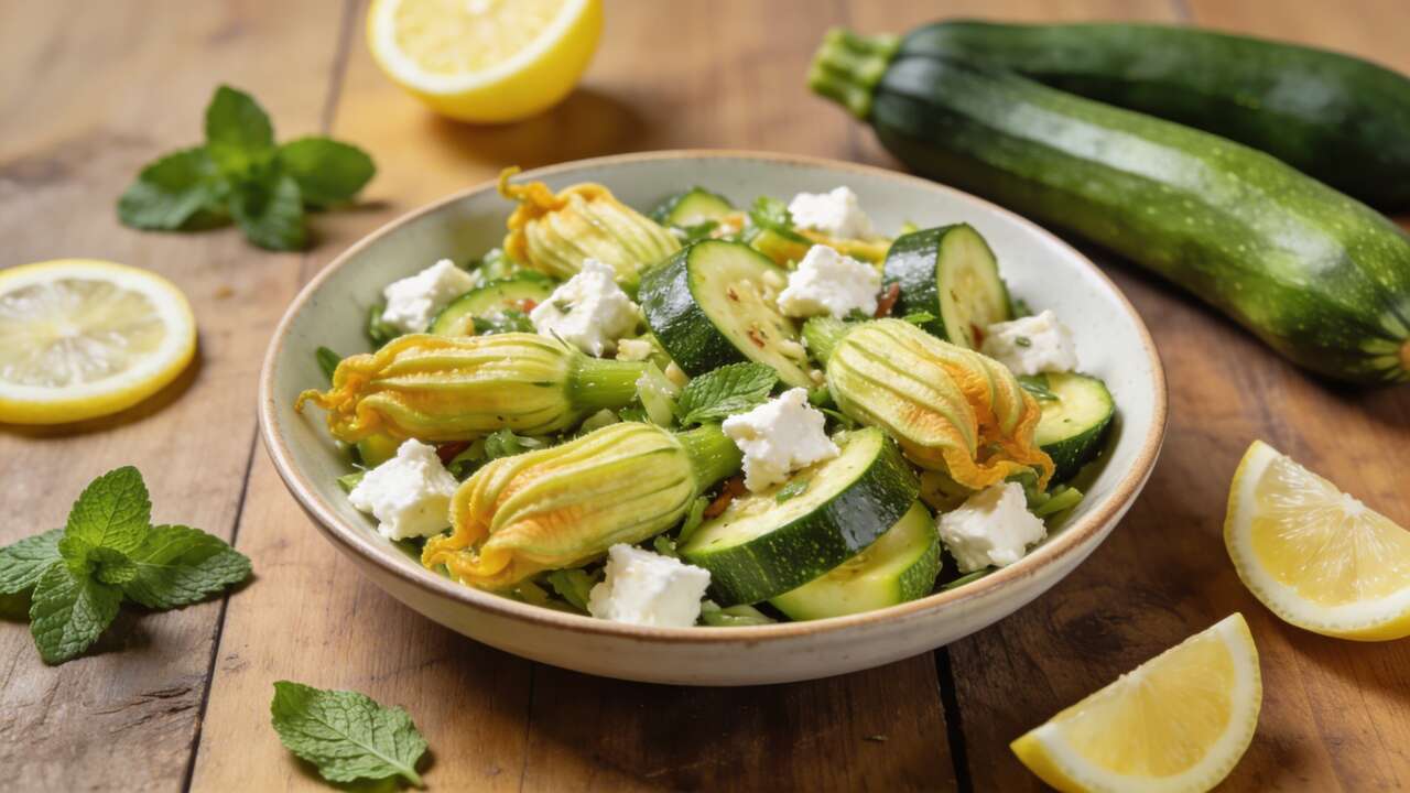 Salade fraîche de courgette trompette et feta Salade fraîche de courgette trompette et feta