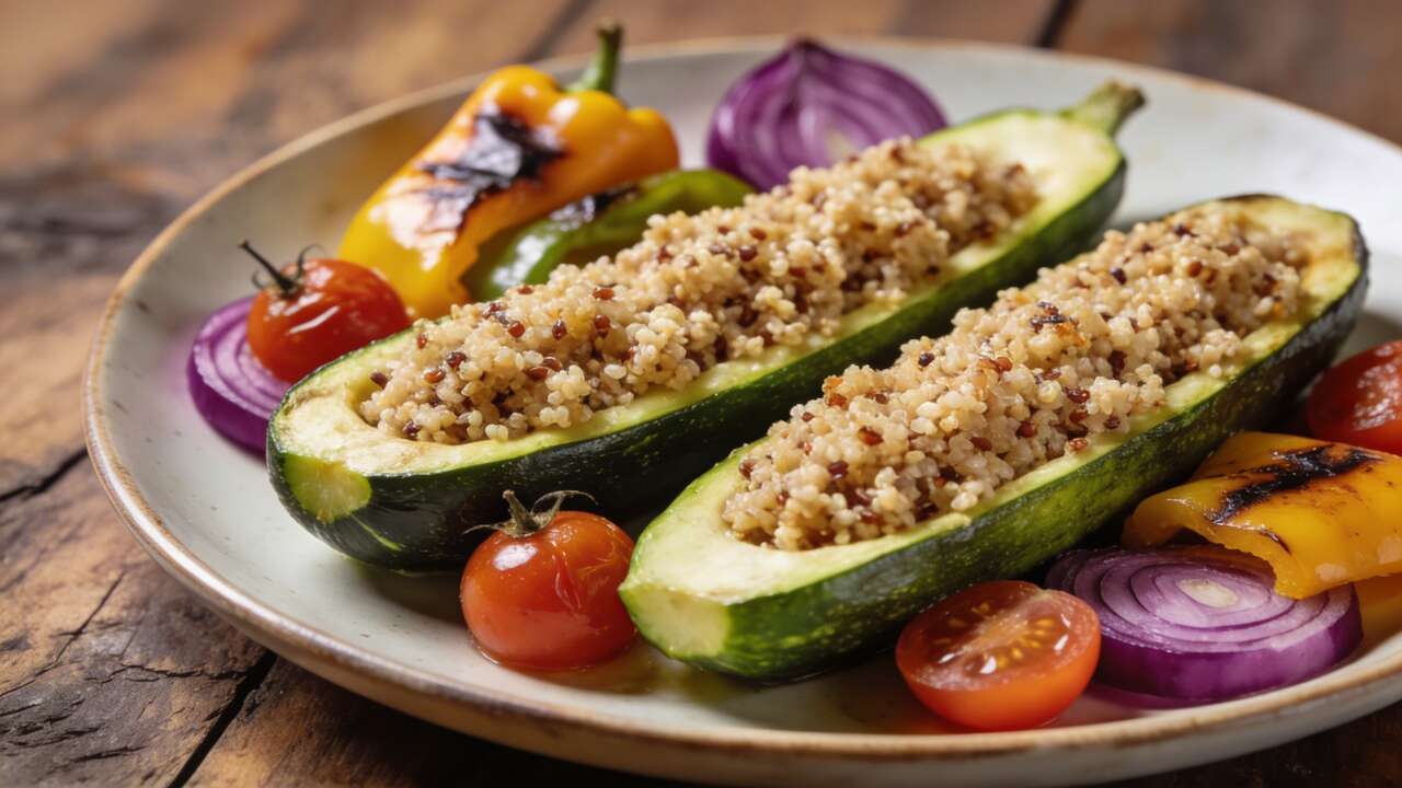 Courgette farcie au quinoa et légumes grillés Courgette farcie au quinoa et légumes grillés